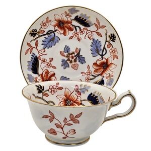 Vintage Royal Crown Derby Teacup & Saucer Set Imari Floral Pattern Gold Trim